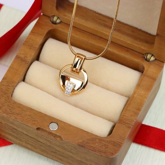 "Rose Gold Circle Pendant with Geometric Design and CZ Accents, XPPT1398 - Picture 7 of 13